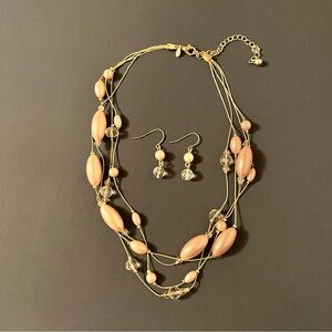 Premier Designs Carolyn Necklace and Earrings Set Gold Tone Faux Pearls Delicate